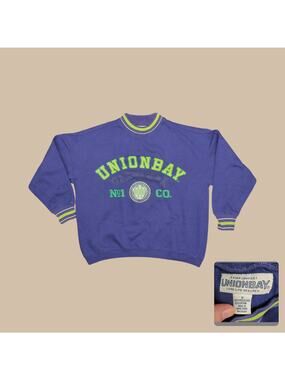 Vintage 90s Unionbay Sweatshirt Mens Boxy Medium Ringer Skater Grunge Flocked